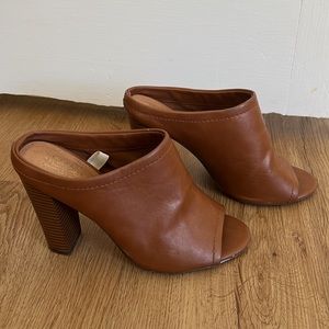 Chestant Brown faux-leather heeled open-toe shoes